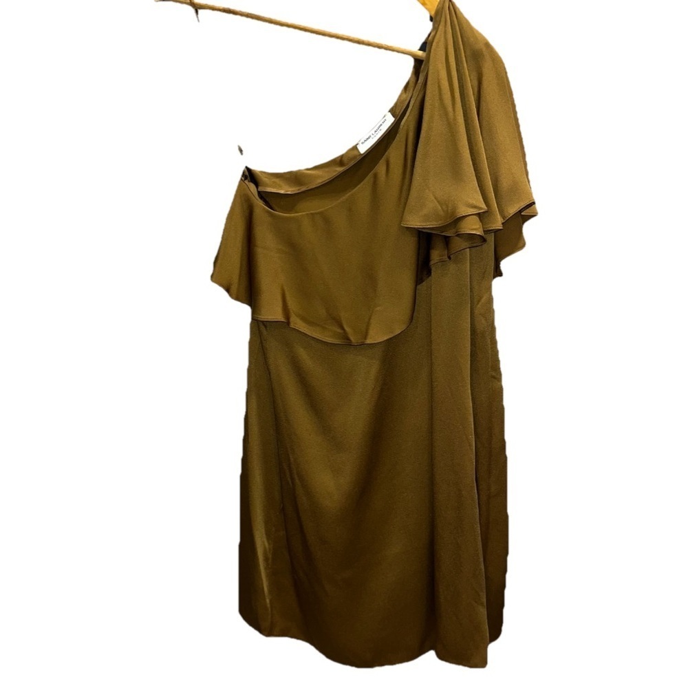 Saint Laurent Gold Satin One Shoulder Ruffle Mini Dress FR 38 US 6 NWT Cocktail - Picture 6 of 16